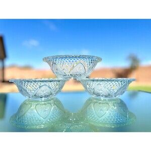 3 Vtg KIG Glass Bowls Fleur De Lis Flower Heart Diamond Malaysia/Indonesia Candy